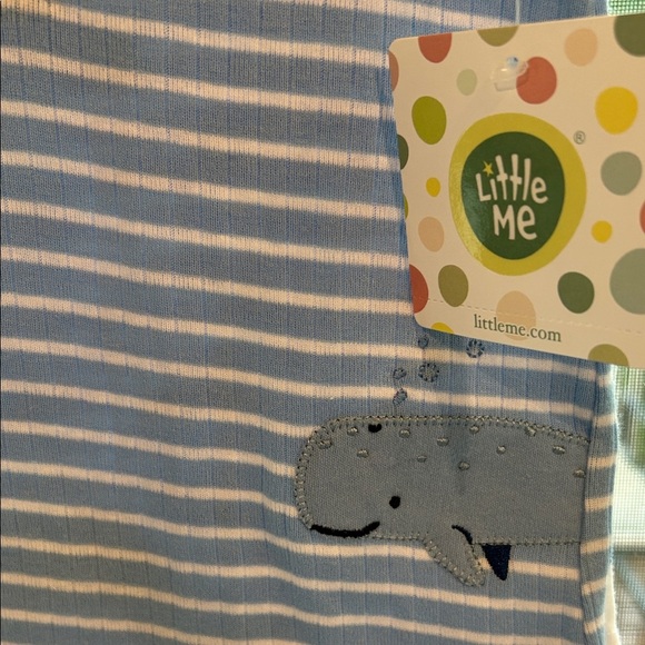 Little Me Blue Striped 2 Piece Romper Set- Whale Onsie Size 9 months - Picture 4 of 6